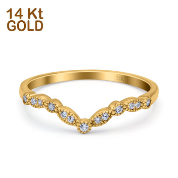 14K Yellow Gold Curved Marquise Half Eternity Stackable Ring Simulated Cubic Zirconia